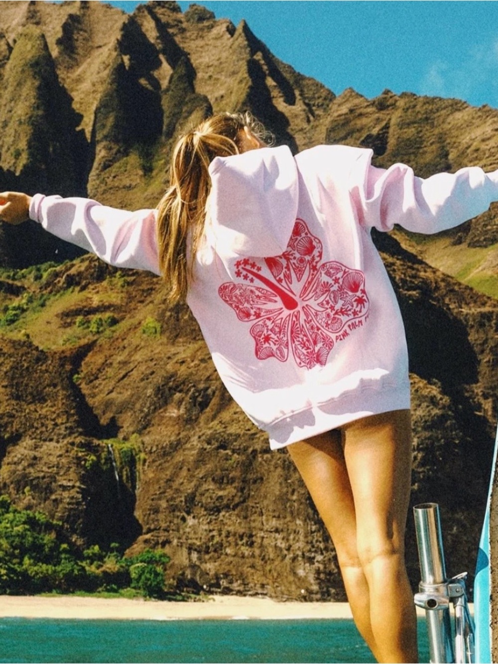 Pink Palm Puff Hoodie